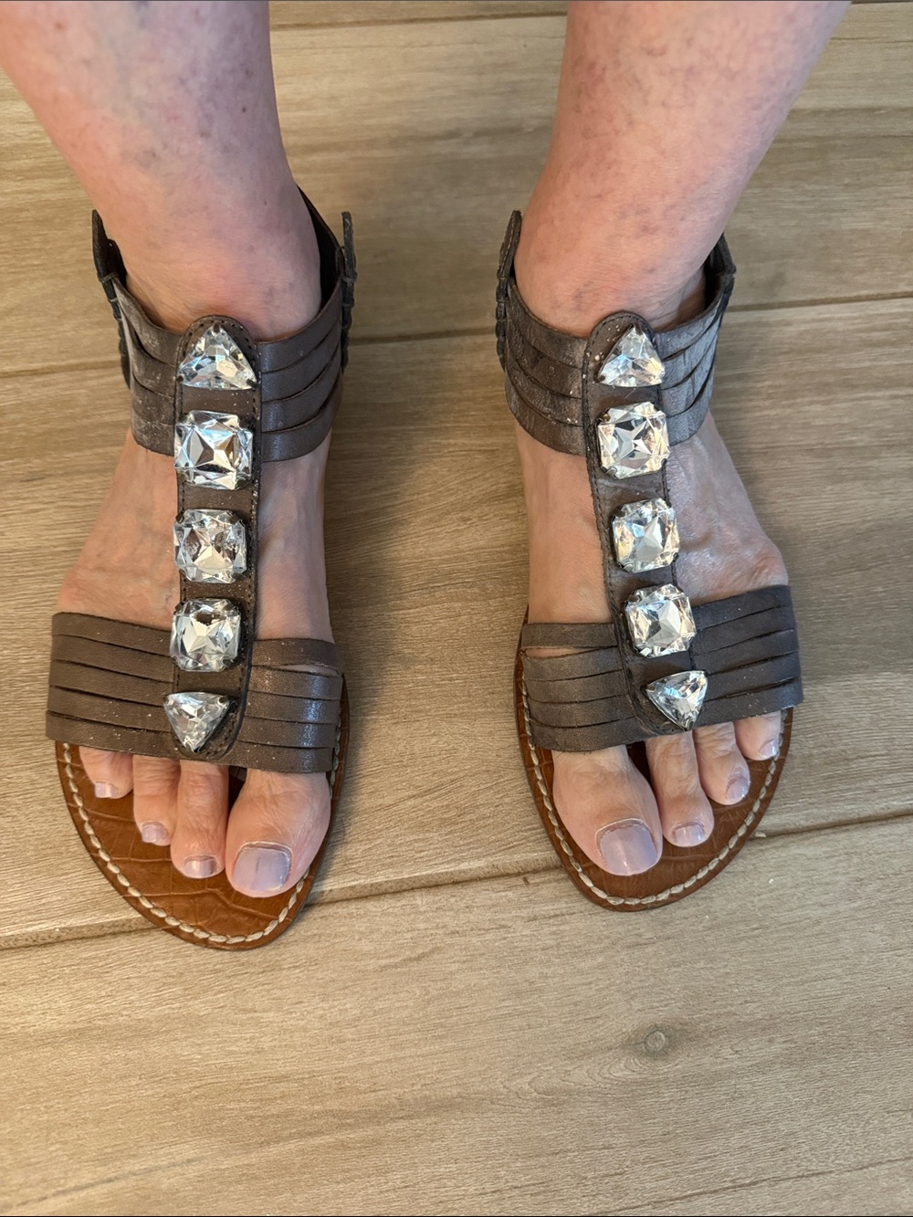 Sam Edelman Brown Metallic Jeweled Sandals